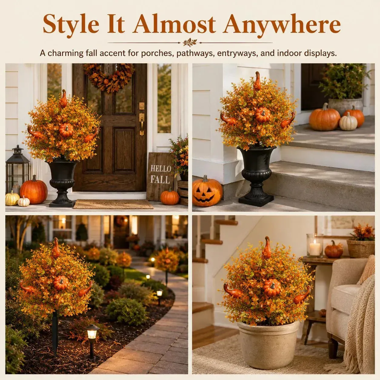 Artificial Fall Pumpkin Tree Stakes - Porch, Planter & Pathway Decor