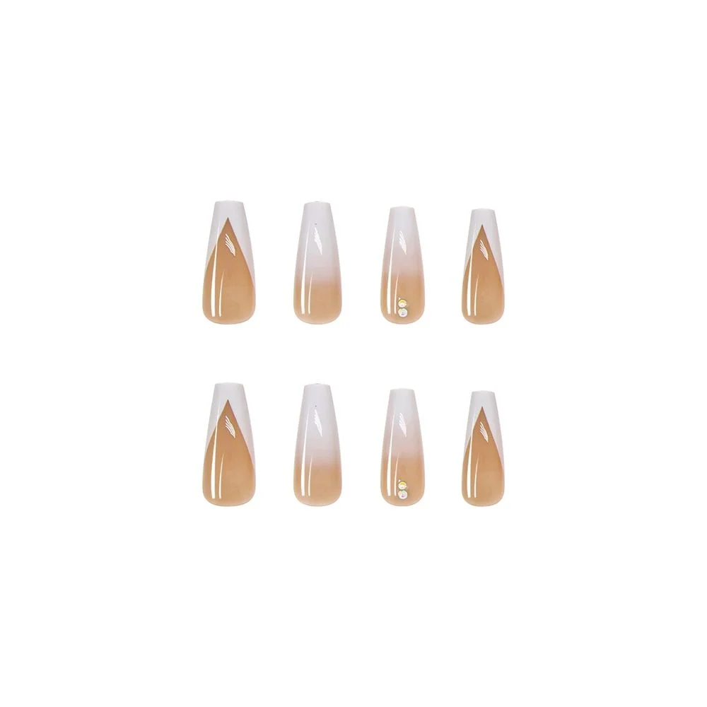 24pc Press On Nails French False Nails Detachable White Gradient Rhinestone Long Coffin Fake Nails with Glue Faux Ballerina Nail-Nail Inspo