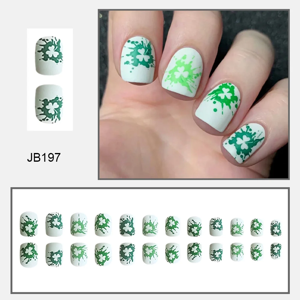 Churchf Churchf Nail Patch St. Patrick Splash-Ink Shamrock Short Square Wearing Armor Removable Nail Patch