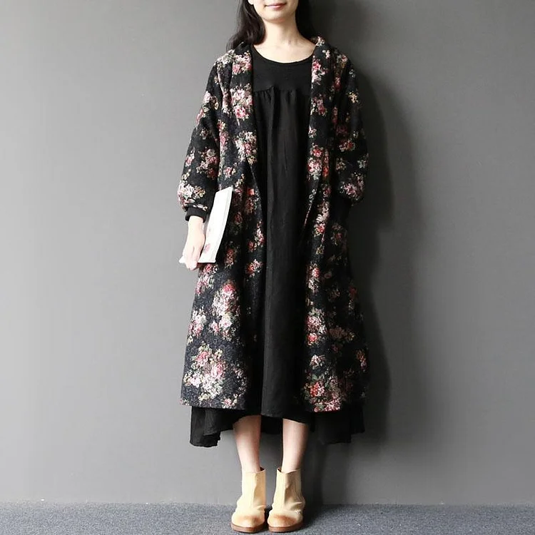 2017 spring floral long maxi coat woolen woman jackets long outwear new fabric