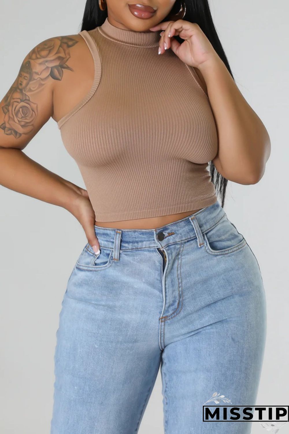 Black Casual Solid Basic Half A Turtleneck Tops