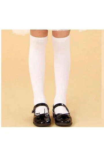 Sweet Stripe Knee Plain Stockings Halloween Accessory For Girls White-elleschic
