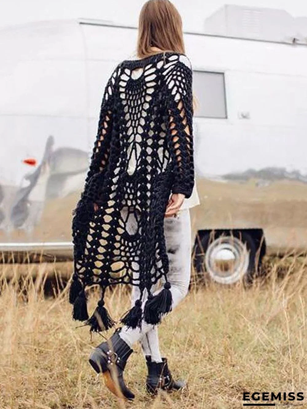 Knitting 2 Colors Cover-up Cardigans Tops | EGEMISS