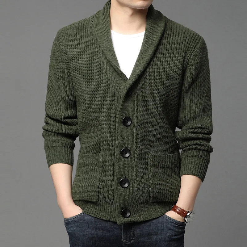 Wongn Wongn New Men's Long Sleeve Sweater Cardigan Pocket Turtleneck Solid Color Sweater Men's Wear