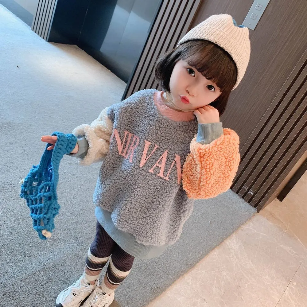 Dazzling Winter Spring Autumn Sweater Warm Kids Girl High Neck Plus Velvet Lamb Wool Thicken Outfits Baby Toddler Children