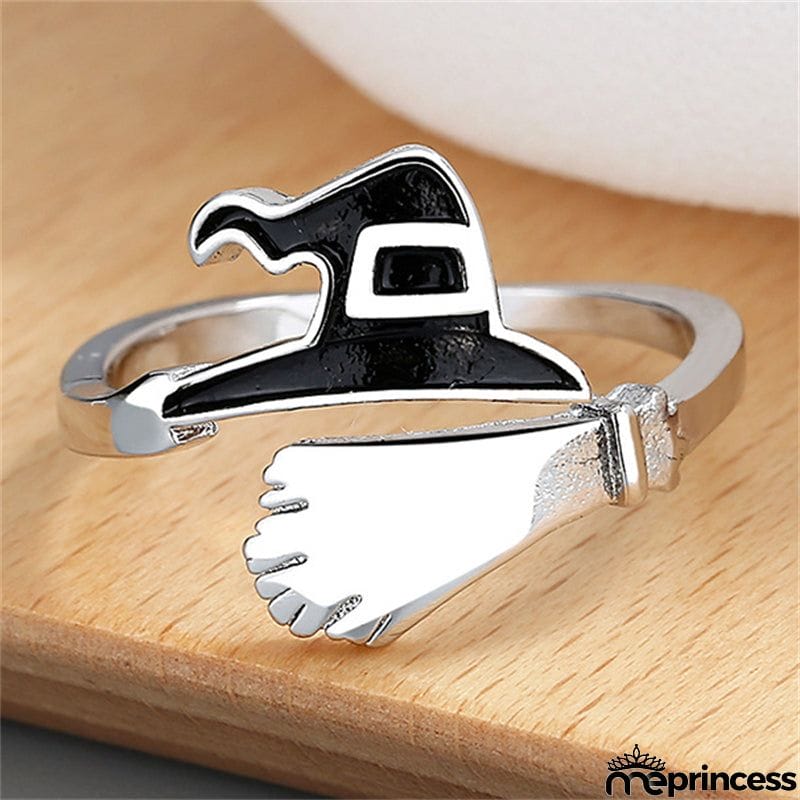 Halloween Witch Hat Pumpkin Broom Mop Lantern Hollow Out Ring