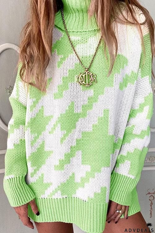 Houndstooth High Collar Sweater