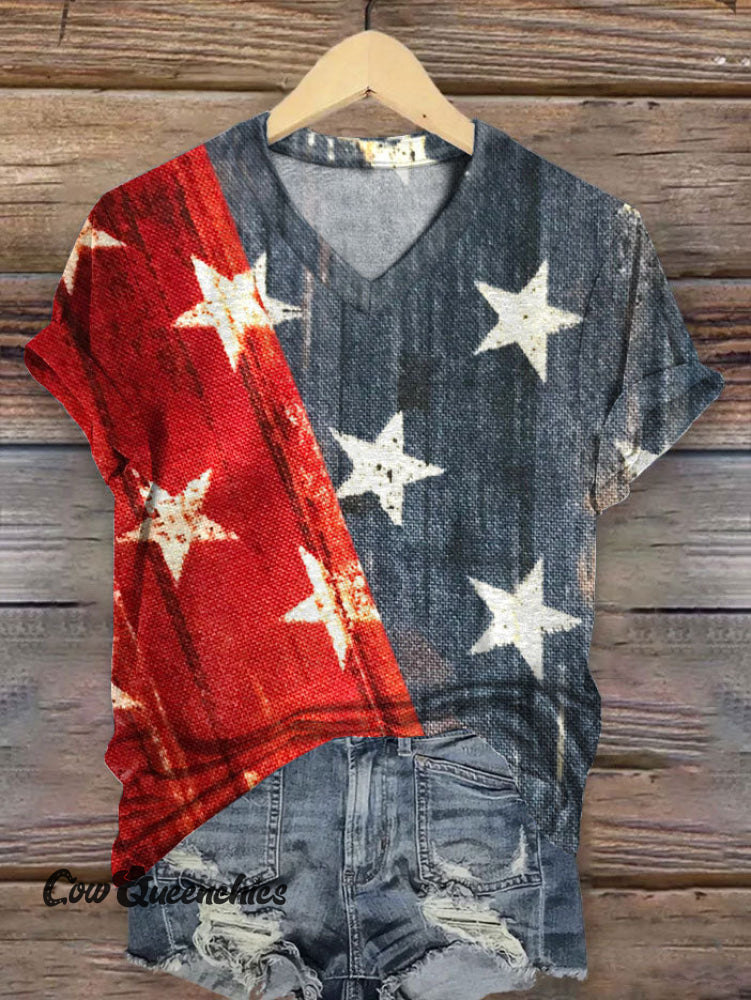 Women&rsquo;s Vintage Art Print V-neck Casual T-Shirt Multicolor / S