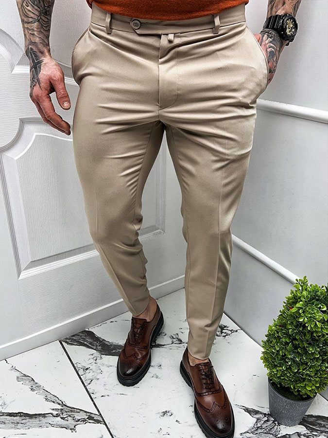 Men's Elegant Trousers In Khaki