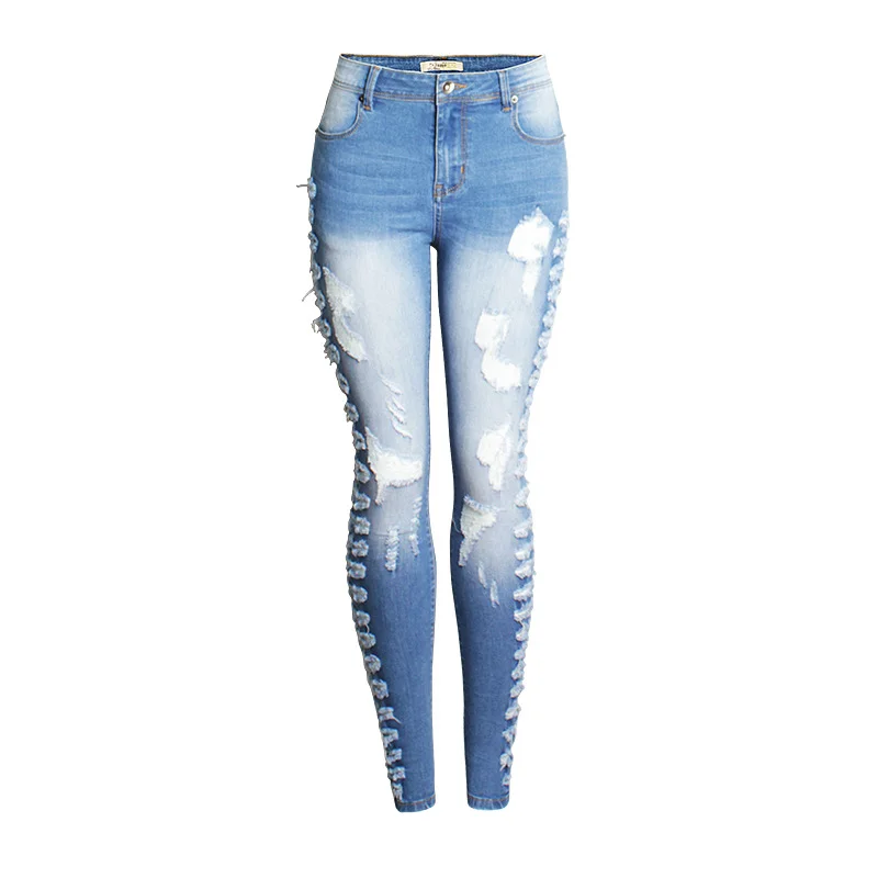 Women's Ripped Slim Fit High Elastic Jeans Skinny Sexy Ripped Hiphop Streetwear Denim Jean