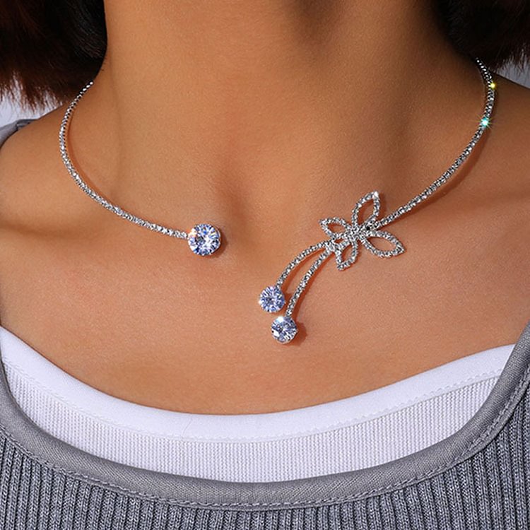 Fashion Rhinestone Butterfly Geometric Necklace