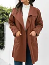 Fashion Loose Solid Color Long Sleeves Lapel Cardigan Woolen Outerwear