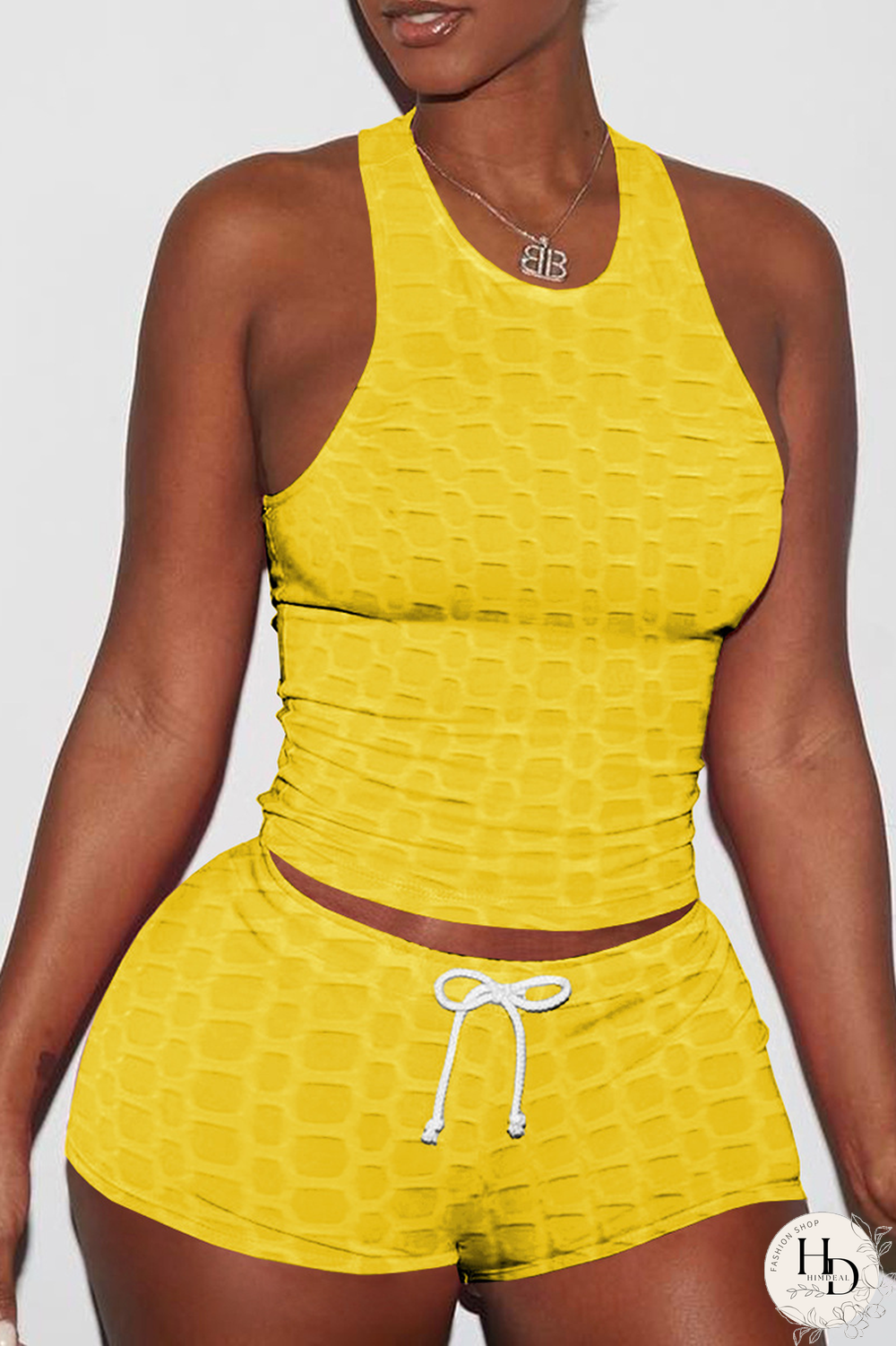 Pink Sexy Solid Backless O Neck Sleeveless Two Pieces