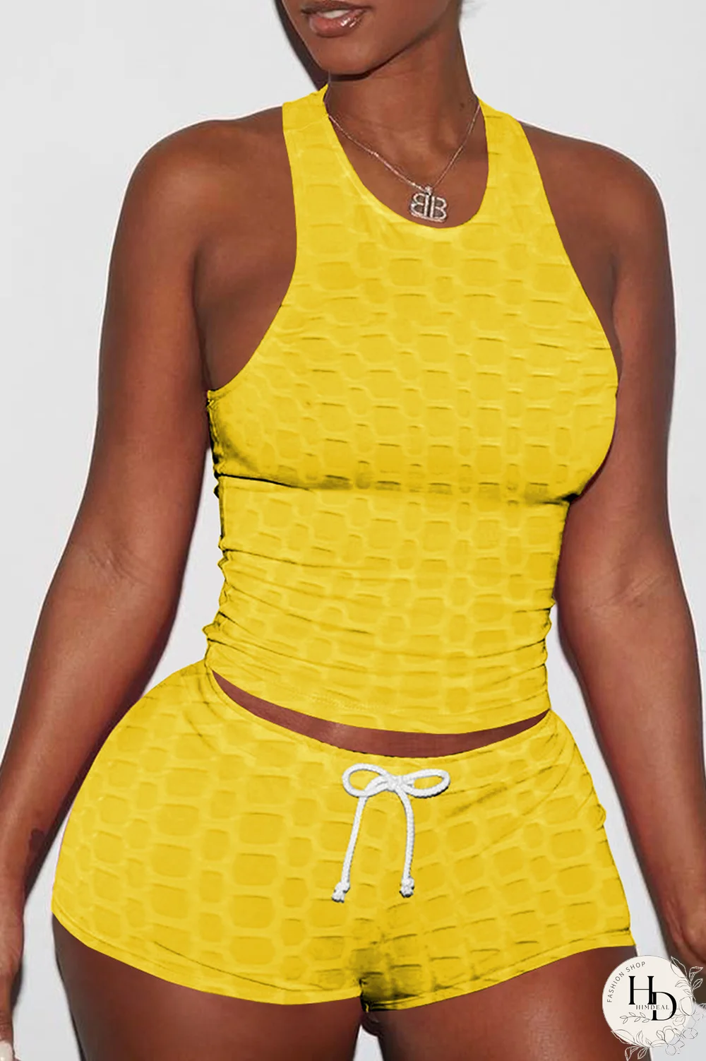 Pink Sexy Solid Backless O Neck Sleeveless Two Pieces