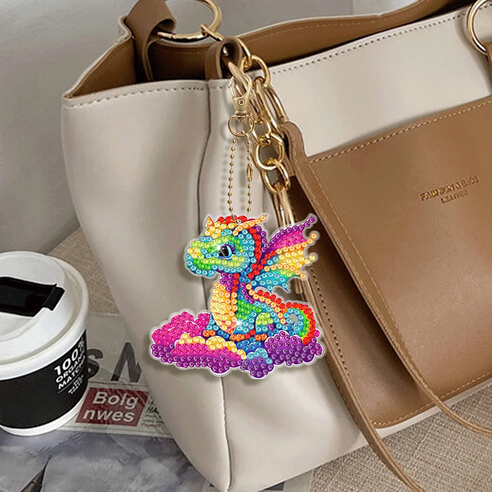 6pcs Pterosaur Diamond Art Keychains Handmade DIY Christmas Decoration Gift(Double Side)