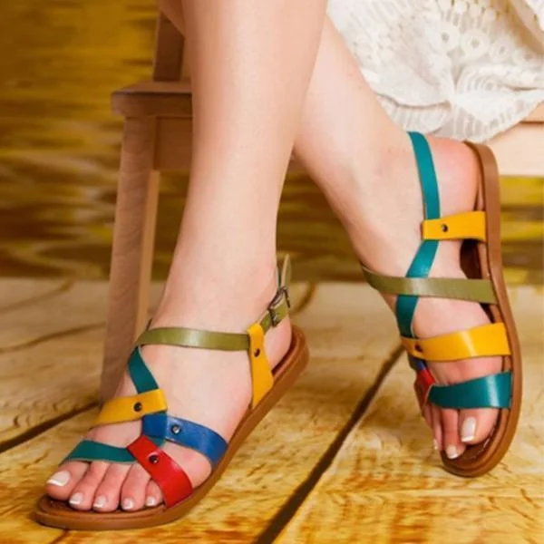 HUXM Color Leather Daily Summer Sandals