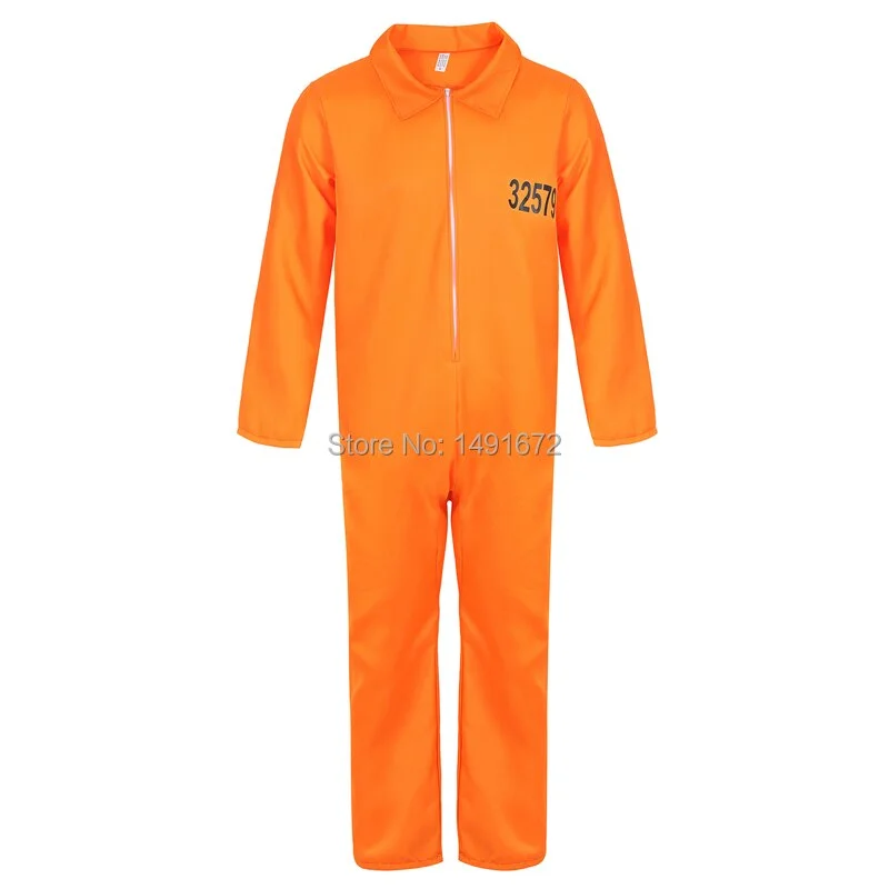 Men's Prisoner Costume Escaped Prisoner Jumpsuit Orange Prison Inmate Halloween Cosplay Costumes Unisex Jail Criminal Dress Up