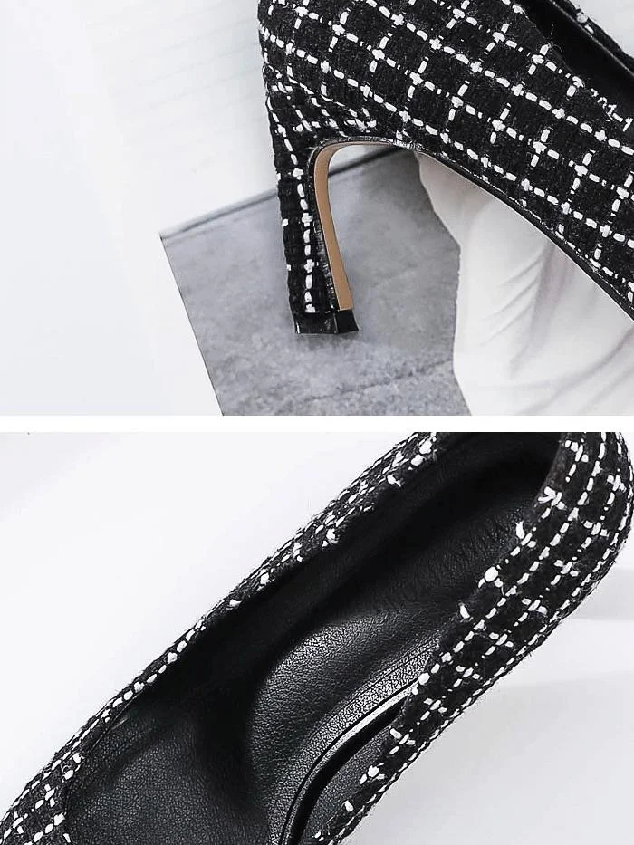 Fashion pointed soft plaid high heels women's single shoes
