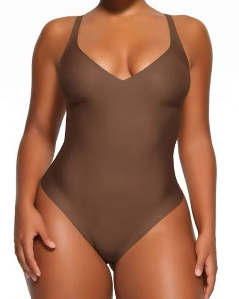 Seamless Deep V-Neck Adjustable Thong Bodysuit