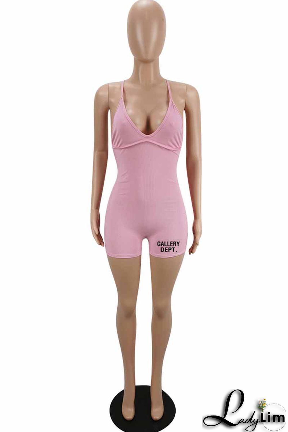 Purple Street Print Letter V Neck Jumpsuits