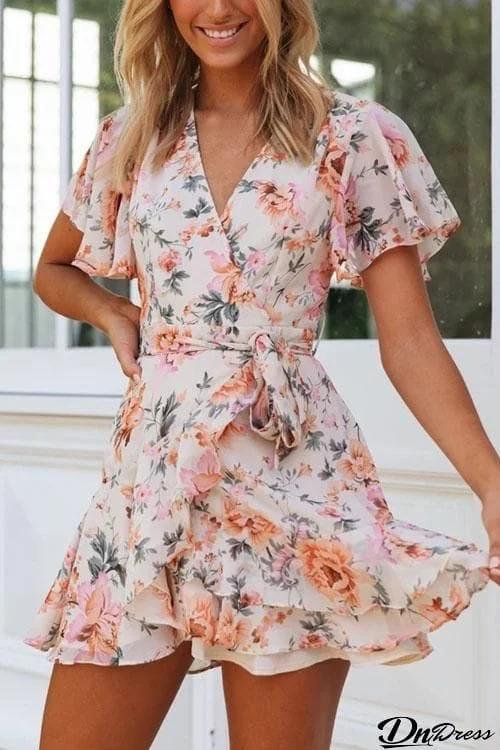 Bohemian Printed Ruffle  Mini Dress