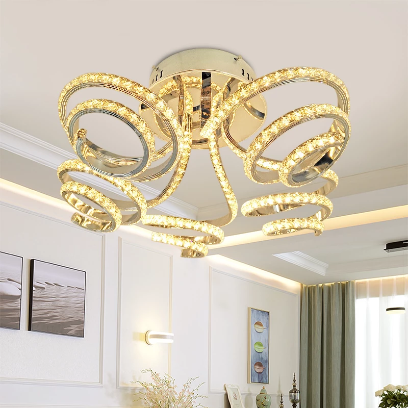 Modern Creative Wreath LED Crystal Pendant Lights Lamparas De Techo Cristal Indoor Lighting For Foyer Bedroom Restaurant