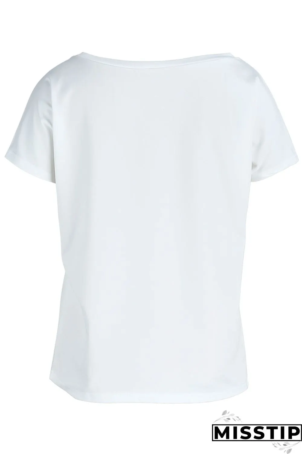 White Red Casual Print Bronzing Patchwork O Neck T-Shirts