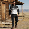 Men's Vintage Black And White Ethnic Aztec Pocket Hoodie And Sweatpants Jogger Set by Inlyline