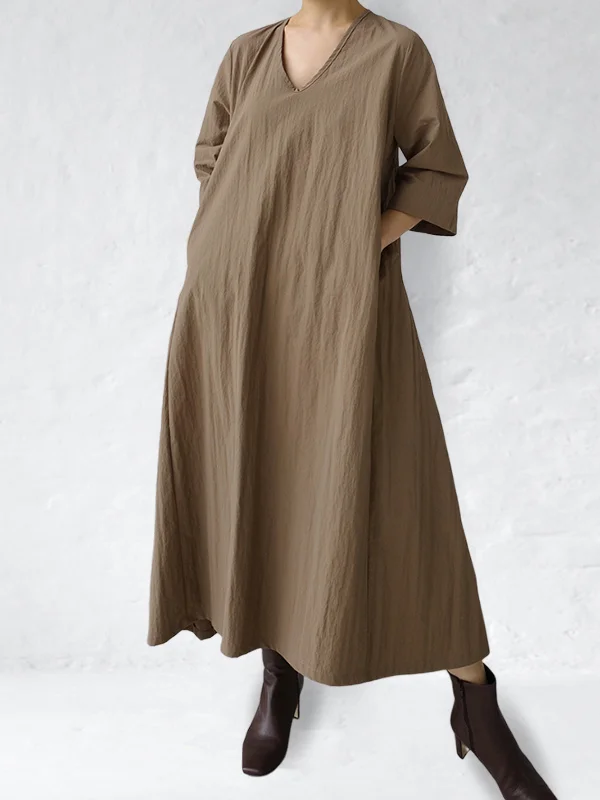 Cotton Blend V-Neck Maxi Dress