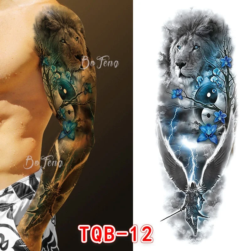 Tattoo Sleeves for Men Women Waterproof Flower Arm Tattoo Stickers Cool Full Arm Scary Fake Temporary Tattoos Big Picture Art