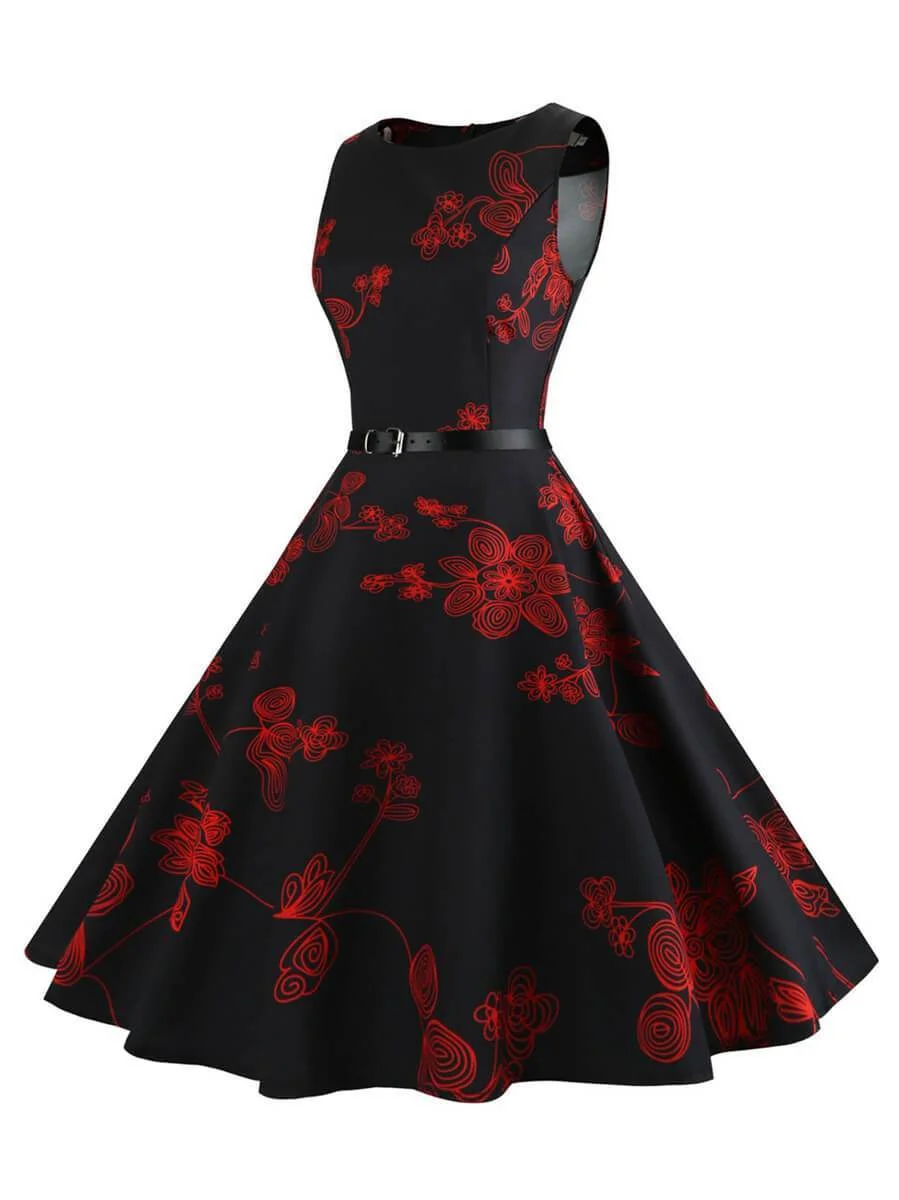 1950s Dress Sleeveless A-Line O-Neck Audrey Hepburn Dress