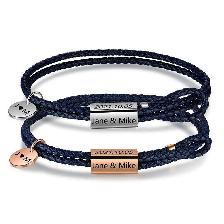 Personalized Couple Leather Bracelets Custom Name Matching Bracelet Valentines Gifts