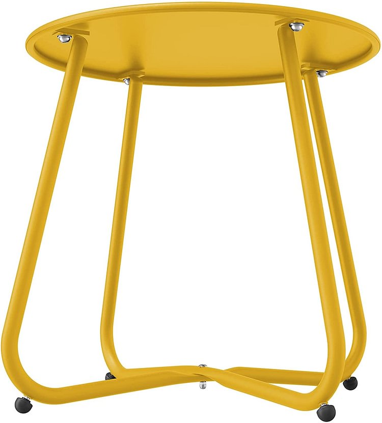 Steel Patio Side Table, Weather Resistant Outdoor Round End Table (Yellow)