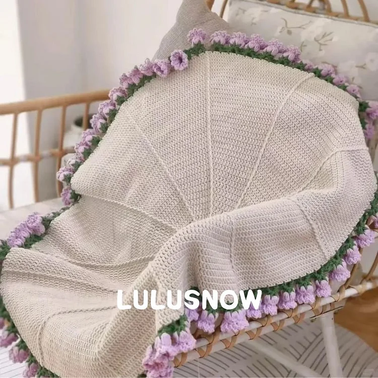 Lulusnow Handmade Purple 3D Lily Of The Valley Flower Bell Orchid Flower Bouquet Blanket Knitted Sofa Blanket Crochet Flower Blanket Gift Christmas/Valentine's/Easter/Mother's Day Gifts