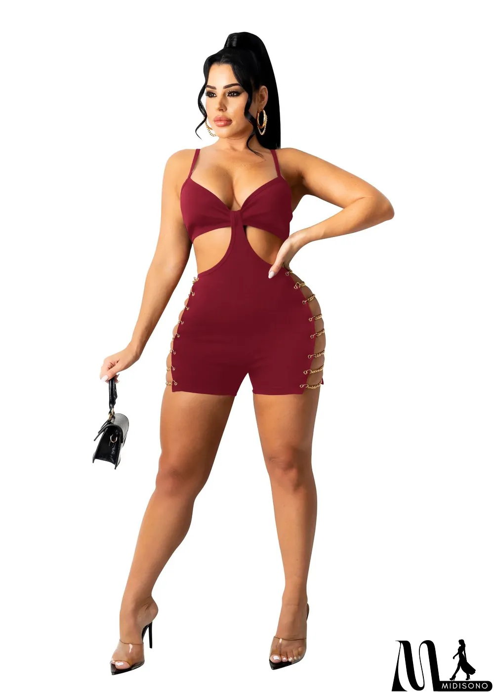 MidiSono - Sleeveless Chain Wrap Hip Slim Sexy Jumpsuit