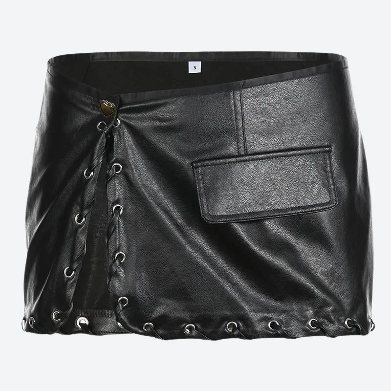 Brownm Grunge Faux Leather Mini Skirt