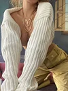 Solid Color Sexy Long Sleeve Ultra-Short Casual Sweater