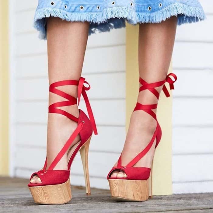 Red Platform Sandals Peep Toe Stiletto Heels Strappy Sandals |FSJ Shoes