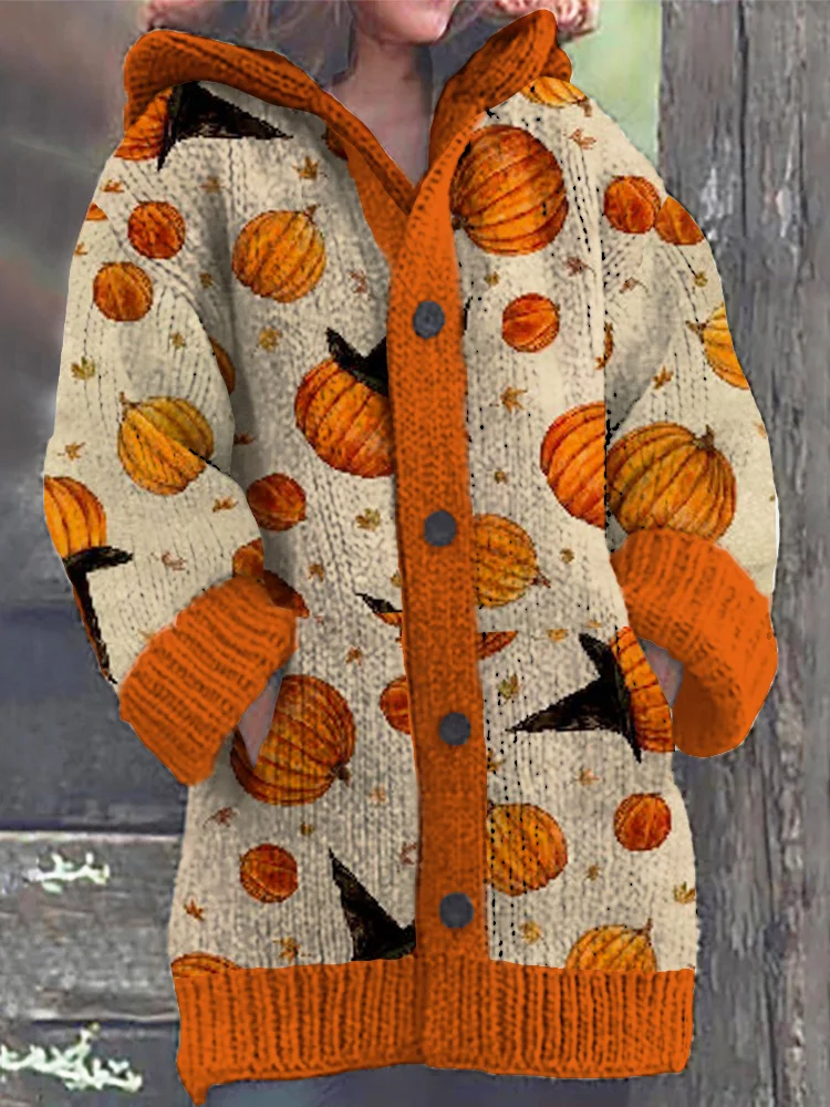 Halloween Cute Pumpkin Ghost  Pattern Cardigan Sweater