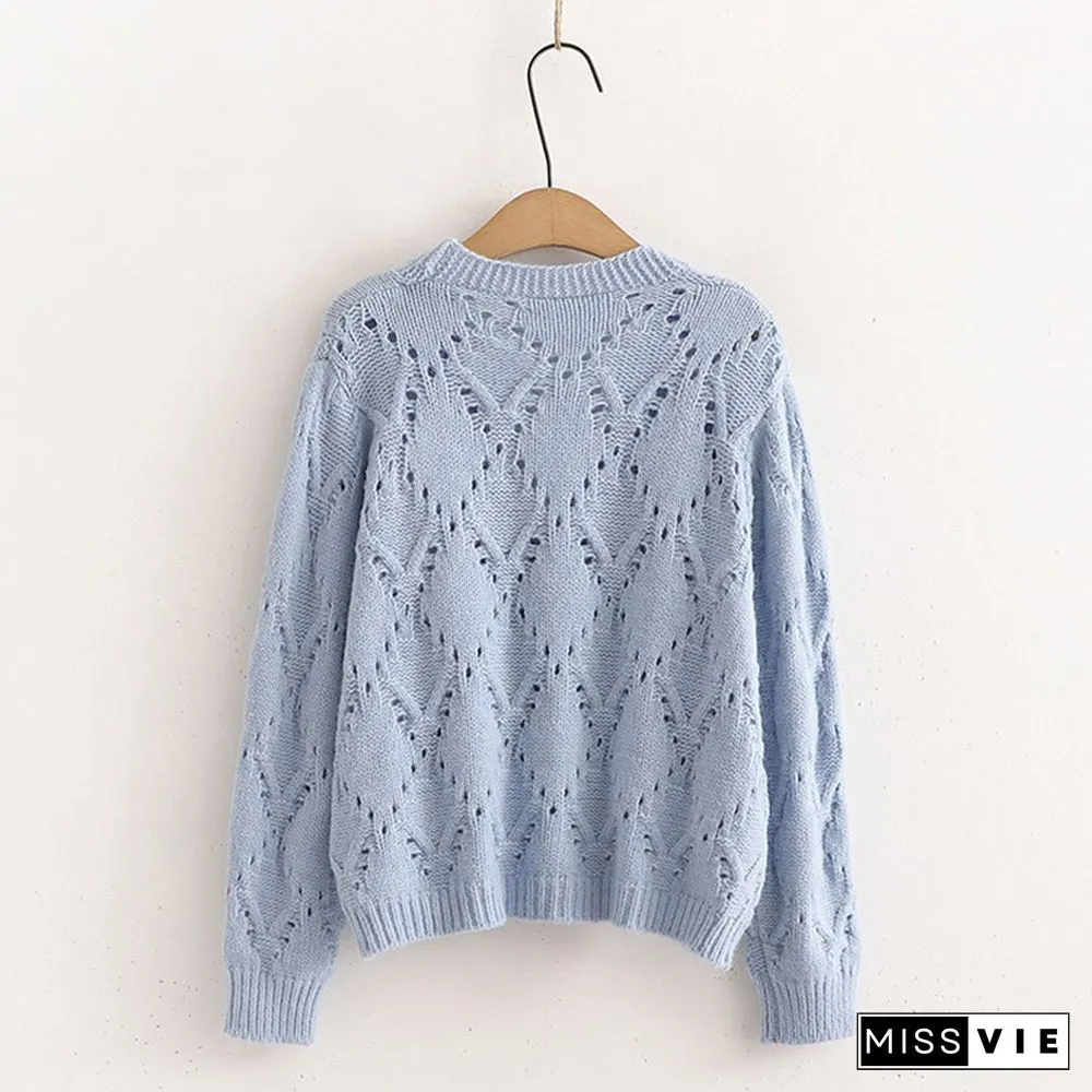 3D Blossom Decor Hollow Out V-neck Cardigan Sweater