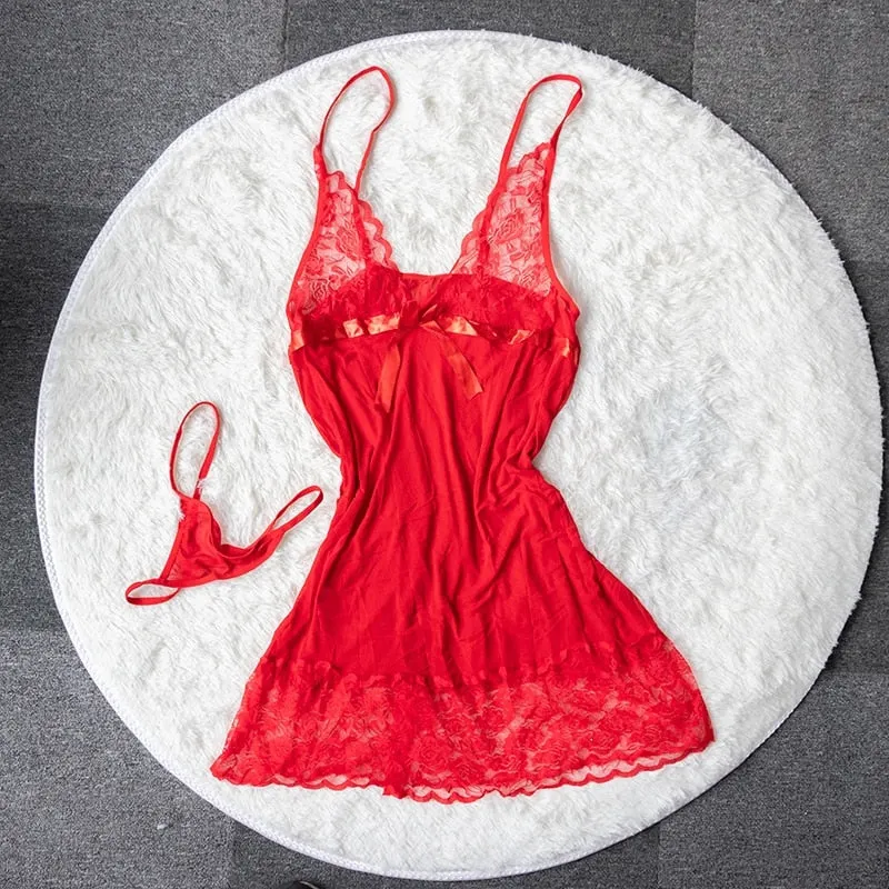 2 Pieces Fashion Sexy Sleepwear Large Size Night Lingerie Women Nightwear Sexy V-neck Lace Underwear Nightdress