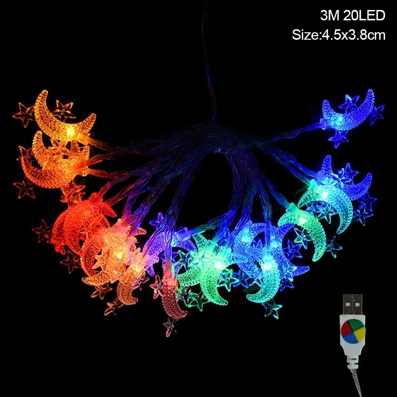 Moon Star LEd Light String Eid Mubarak Decoration for Home Ramadan Kareem Muslim Islamic Decor Hajj Mubarak Eid Gifts Al Adha