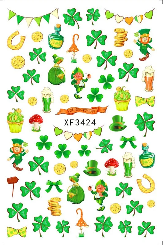 3D Flag Sport Nail Stickers for Manicure Fire Clover Decoration Decals Back Glue Designer Gymnastics Nail Art Sticker