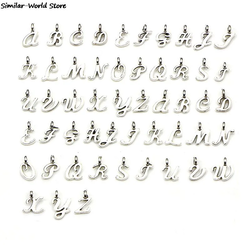 52pcs DIY Jewelry Charms Alphabet A-Z Letters Antique Silver Color Pendants Making DIY Handmade Tibetan Finding Jewelry