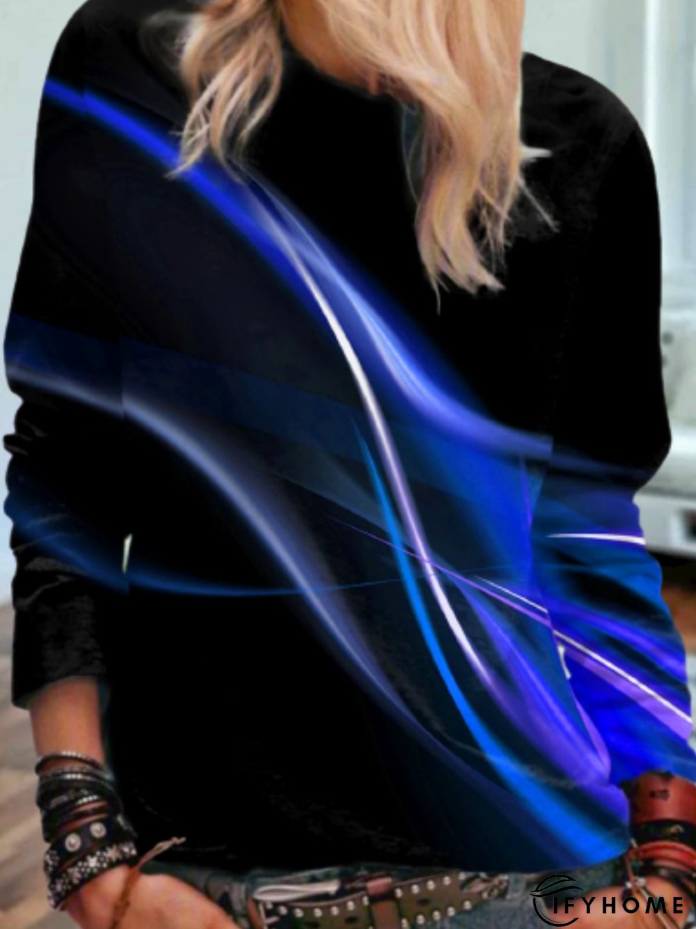 Casual Long Sleeve Round Neck Printed Top Tunic Sweatshirt | IFYHOME