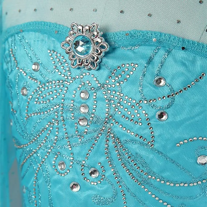 4-10T Girls Party Princess Dress Baby Girls Summer Elegant Long Sleeve Blue Dresses Birthday Party Fantasy Ball Dress
