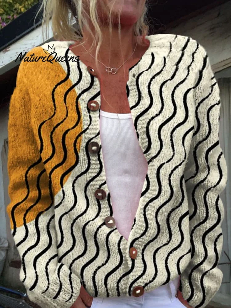 Retro Geometry Print Buttoned Cardigan Sweater