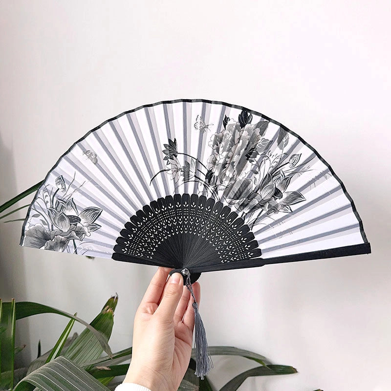 3 Pieces Ancient Style Folding Fan Female Classical Tassel Silk Fan Chinese Style Small Fan Portable Dance Craft National Fashion Fan Student Fan