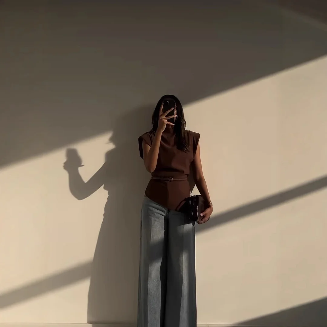 Nigikala Nigikala New Women's Fashion Asymmetric Folding Decoration Shoulderless Sleeveless Top 0085845