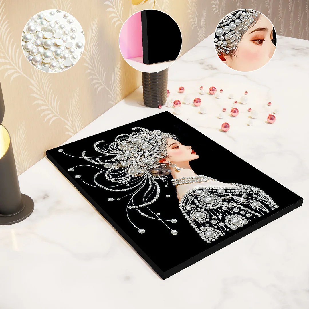 Ancient Girl DIY Pearl Diamond Art Painting Kit with Frame 11.81x15.75in Decor